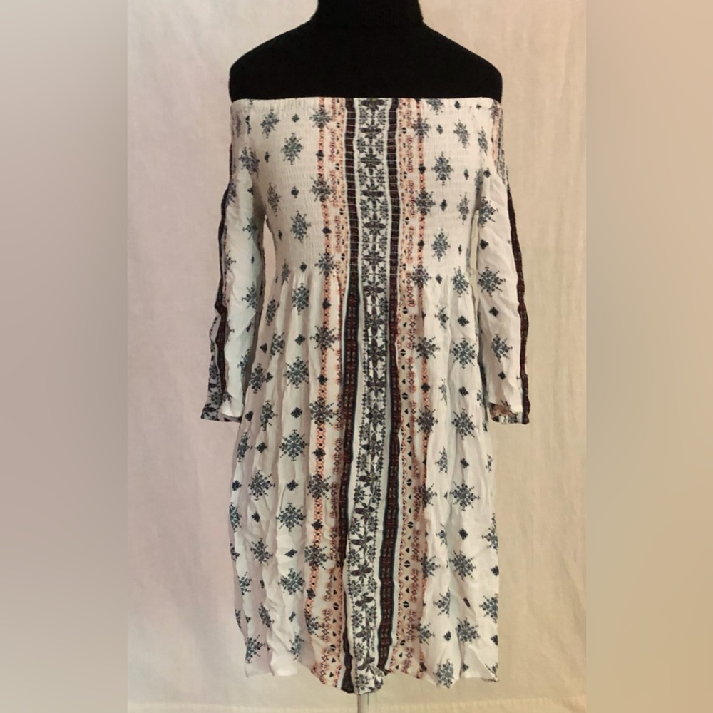 Rose & Grace NYC White & Patterned Boho Chic Dress Sz M/L